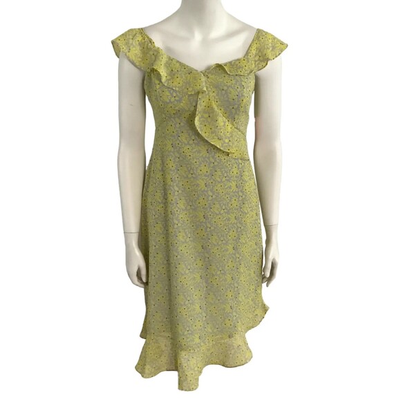 Nanette By Nanette Lepore Yellow Floral Sleeveless Asymmetrical Chiffon Dress 2 - Picture 3 of 14
